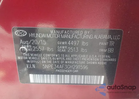 2016 Hyundai Sonata Sport from USA, damaged, VIN 5NPE34AF3GH291596